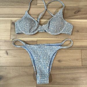 Blue Textured Bikini Set